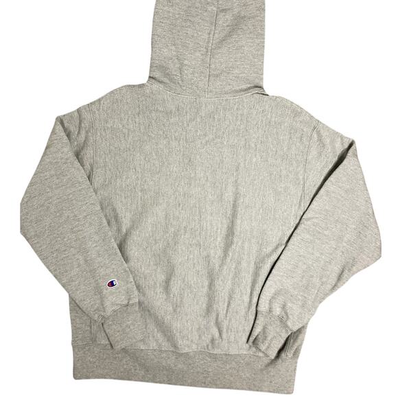 Champion Vintage Reverse Weave Hoodie Mens Large Heather Gray Spell Out Patch - Picture 3 of 13